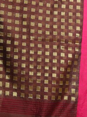 Brown Handwoven Cotton Blend Soft Saree With Zari Woven Checked Box Design 5