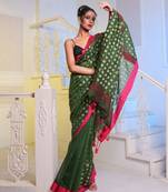 Green Handwoven Cotton Blend Soft Saree With Zari Woven Checked Box Design