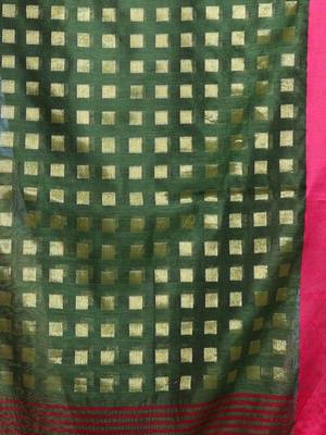 Green Handwoven Cotton Blend Soft Saree With Zari Woven Checked Box Design 5