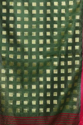 Green Handwoven Cotton Blend Soft Saree With Zari Woven Checked Box Design