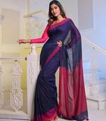 Navy Blue Cotton Handwoven Soft Saree With Pompom
