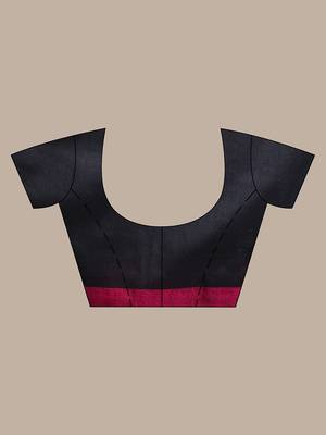 Black Cotton Handwoven Soft Saree With Pompom 5
