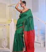 Green Handwoven Cotton Blend Soft Saree With Texture Pattern