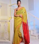 Lemon Yellow Handwoven Cotton Blend Soft Saree With Texture Pattern