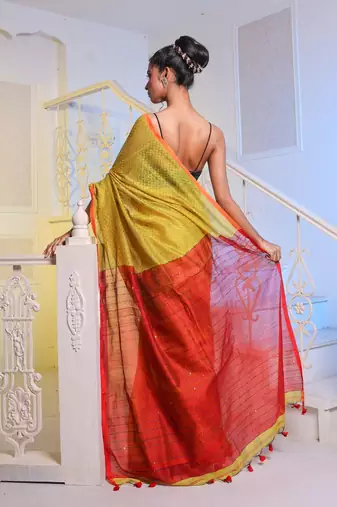 Lemon Yellow Handwoven Cotton Blend Soft Saree With Texture Pattern