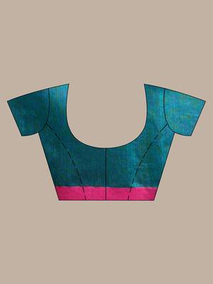 Teal Handwoven Cotton Blend Soft Saree With Zari Woven Checked Box Design 5