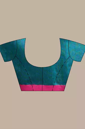 Teal Handwoven Cotton Blend Soft Saree With Zari Woven Checked Box Design
