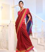 Red Cotton Handwoven Soft Saree With Dual Borders