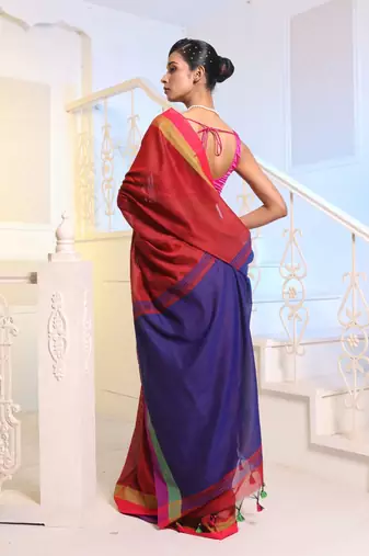 Red Cotton Handwoven Soft Saree With Dual Borders
