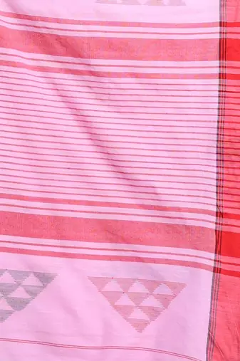 Baby Pink Cotton Handwoven Soft Saree With Temple Borders