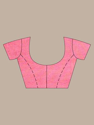 Baby Pink Cotton Handwoven Soft Saree With Temple Borders 6