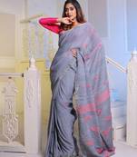 Grey Cotton Handwoven Soft Saree With Zari Borders
