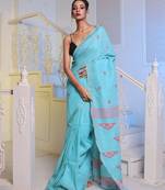 Sea Green Cotton Handwoven Soft Saree With Zari Borders