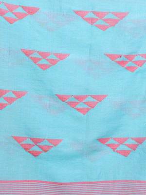 Sea Green Cotton Handwoven Soft Saree With Zari Borders 5
