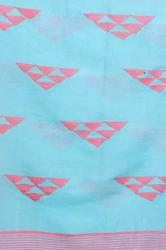 Sea Green Cotton Handwoven Soft Saree With Zari Borders
