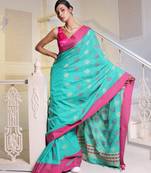 Sea Green Cotton Soft Saree With Textured Pallu