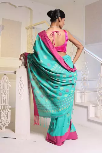 Sea Green Cotton Soft Saree With Textured Pallu