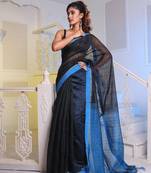 Black Cotton Blend Handwoven Saree With Sequin Work