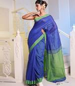 Blue Cotton Blend Handwoven Saree With Sequin Work