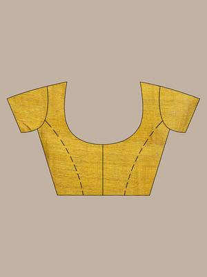 Mustard Cotton Blend Handwoven Saree With Magenta Stripes Pallu 5