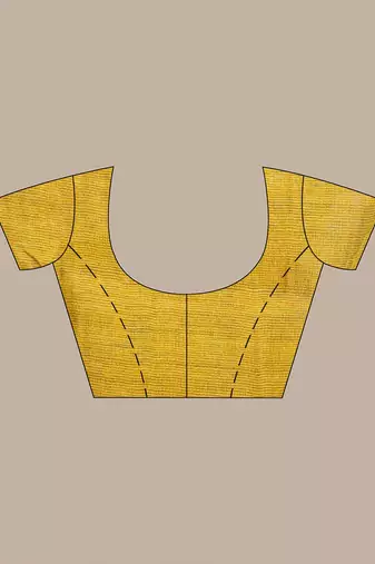 Mustard Cotton Blend Handwoven Saree With Magenta Stripes Pallu