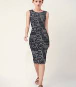 Keri perry women's black lycra typography print bodycon western dress