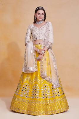 Amazing Yellow Mirror Work Lehenga Choli For Women Wedding Party Wear Lengha Choli 1