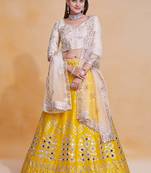 Amazing Yellow Mirror Work Lehenga Choli For Women Wedding Party Wear Lengha Choli