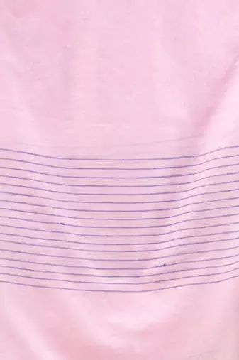 Baby Pink Cotton Handwoven Saree With Stripes Pallu