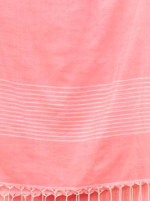 Flamingo Pink Cotton Handwoven Saree With Stripes Pallu 5