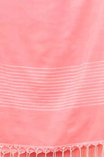 Flamingo Pink Cotton Handwoven Saree With Stripes Pallu