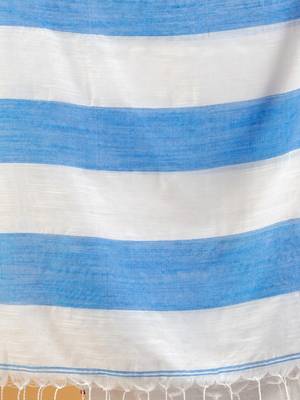 White And Blue Cotton Handwoven Soft Saree With Stripe Pattern 5