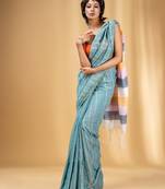 Dynasty Green Cotton Handwoven Soft Saree With Stripe Pattern