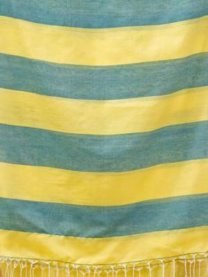 Yellow And Teal Cotton Handwoven Soft Saree With Stripe Pattern 5