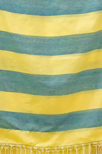 Yellow And Teal Cotton Handwoven Soft Saree With Stripe Pattern