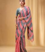 Red And Grey Cotton Handwoven Half N Half Soft Saree