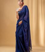 Navy Blue Cotton Handwoven Soft Saree With Sequin Work