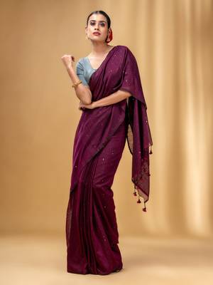 Purple Cotton Handwoven Soft Saree With Sequin Work 1