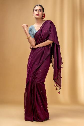 Purple Cotton Handwoven Soft Saree With Sequin Work