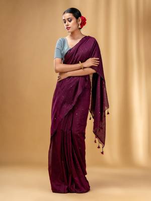 Purple Cotton Handwoven Soft Saree With Sequin Work 2