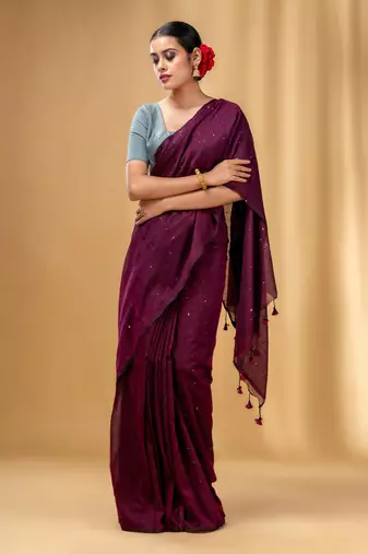 Purple Cotton Handwoven Soft Saree With Sequin Work