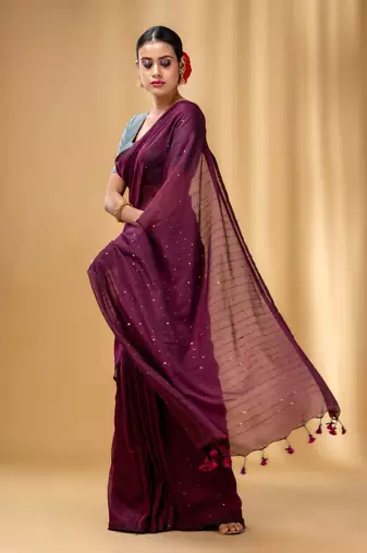 Purple Cotton Handwoven Soft Saree With Sequin Work