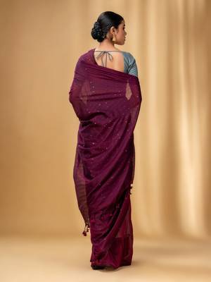 Purple Cotton Handwoven Soft Saree With Sequin Work 4