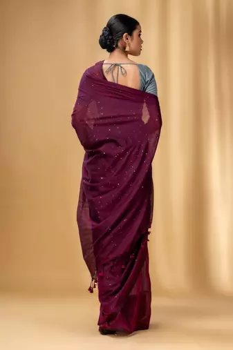 Purple Cotton Handwoven Soft Saree With Sequin Work