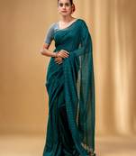 Teal Cotton Handwoven Soft Saree With Sequin Work