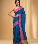 Allover Sequin Weaving Cobalt Blue Cotton Handwoven Saree With Gheecha Pallu