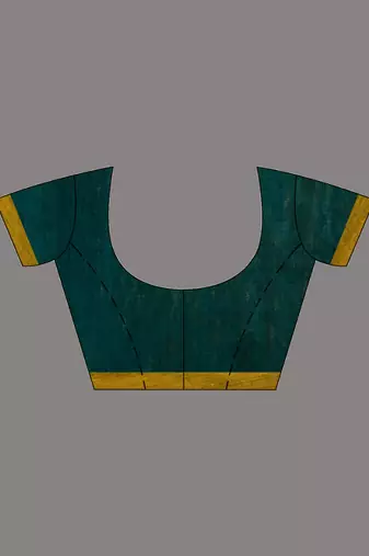 Mustard And Teal Cotton Handwoven Soft Saree With Stripe Pattern