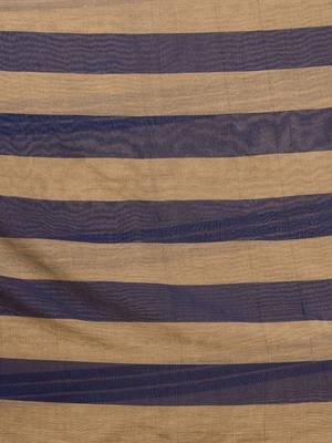 Beige And Blue Cotton Handwoven Soft Saree With Stripe Pattern 5