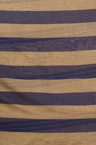 Beige And Blue Cotton Handwoven Soft Saree With Stripe Pattern