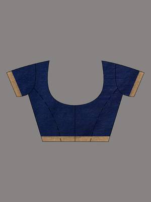 Beige And Blue Cotton Handwoven Soft Saree With Stripe Pattern 6